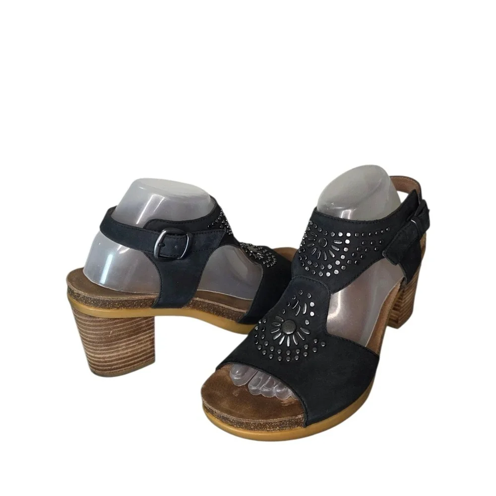 Dansko Deandra Womens 42 Black Leather Studded Heeled Sandals Boho